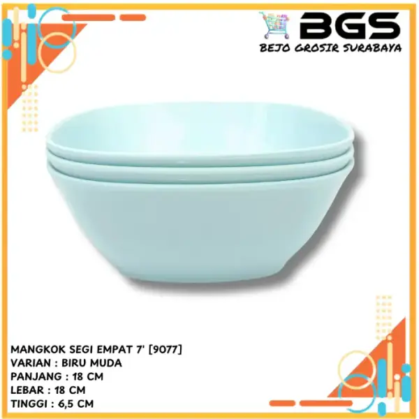 Mangkok Segi Melamin - Ukuran 7/8 inch - Meishing